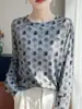 Camiseta Fina de Manga Longa para Outono, Modelo Novo 26, Gola Redonda, Estampada, Emagrecimento, Top Versátil, Suéter Base de Malha Fina
