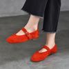 Sapatos Rasos Mary Jane de Couro de Vaca de Primeira Camada com Bico Redondo, Sapatos Femininos de Couro Genuíno com Tira Única e Decote Baixo, Estilo Coreano