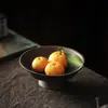 Bandeja de Chá Japonesa Estilo Dinastia Tang e Song, Prato de Frutas Alto, Prato Pequeno Inspirado no Zen, Cerâmica Grossa com Esmalte Dourado, Tigela para Sobremesas e Frutas Secas