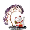 Adorno de Árbol de la Fortuna de Cristal Gato de la Suerte para Prosperidad del Hogar Automático Solar Agitando Abriendo Fortuna Pequeño Regalo