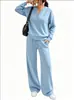 Moda Feminina Cruzada Europeia e Americana Outono e Inverno 2026 Novo Conjunto Casual Esportivo de Duas Peças: Blusa Solta de Manga Longa e Calça de Barra Larga