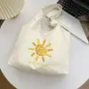 Bolsa tote de lona com estampa de desenho animado estilo japonês, grande capacidade, adequada para estudantes usarem na aula, bolsa de ombro casual estilo coreano