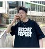 Hong Kong Estilo T-shirt de manga curta Masculino Verão Americano Heavy Loose Trendy Brand Moda Ombro Casais Estudantes do Ensino Médio Homens da moda de manga curta