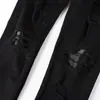 Marca de Moda Urbana Jeans para Hombre Retro Negros Rasgados Ajustados Cuero Hip-Hop Jeans para Hombre Venta al por Mayor