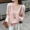 Suéter de lana para mujer, suéter con forro polar, suéter de punto liso de ajuste holgado para otoño e invierno, capa base, top de cachemira, estilo moderno, fabricante