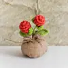 Bolsa de la Suerte Tejida a Crochet Hecha a Mano Transfronteriza Plantas Pequeñas en Maceta Muebles para el Hogar Decoración de Rosa Tejida de Lana Plantas en Maceta Flor Simulada