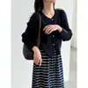 Luxi 2026 Otoño Nuevo Cárdigan de Punto Corto de Cintura Alta para Mujer con Sofisticados Botones de Perla Suéter Abrigo ss1027