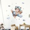 Urso Piloto Fofo Adesivo de Parede Autoadesivo Desenho Animado Aeronave Quarto de Criança Jardim de Infância Adesivo Decorativo BR0251E
