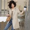 Traje de Leche de Papaya Cortavientos de Primavera Nuevo Estilo Coreano Rayado Suelto Algodón Lino Ajustado Largo Medio Chaqueta de Traje