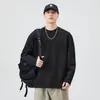 Nova Camiseta Pesada de Manga Longa Masculina Primavera e Outono Retro Americano Simples Casual Versátil Gola Redonda Camiseta Básica Moletom
