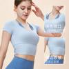 Nova camiseta feminina de manga curta com mangas curtas e mangas curtas para esportes com almofada no peito Running Sports Top