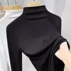 Camisa Base Meia-Gola Alta de Modal para Mulheres no Outono Novo Estilo com Veludo e Aconchegante Espessada Manga Longa Camiseta Top