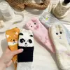 Meias Femininas Bordadas com Desenhos de Animais Outono e Inverno 2024 Meias Femininas de Lã de Coral Casuais Aconchegantes Quentes para Dormir