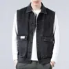 Colete Jeans Masculino Primavera e Verão Colete Solto Sem Mangas Moda Masculina Versátil Bonito Cor Sólida Colete Jaqueta Jeans