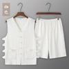 Traje de Verano Holgado Transpirable Fino Chaqueta Tang Chaleco Shorts Hebilla Retro Chaqueta Mandarín Sudadera de Titular Viejo para Hombre