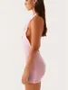 Vestido Europeo y Americano de Cuello Halter con un Toque de Lujo para Mujer, Vestido Mini Casual de Amazon, Vestido de Verano con Calados para Vacaciones en la Playa