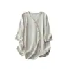 Nuevo cárdigan versátil de cuello en V para verano, holgado y estiliza, top tipo camisa de manga corta de algodón y lino, estilo vintage simple para mujer