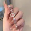 Pulseira de Flor de Cerejeira com Diamante Rosa de Gato para Mulheres Leve Luxo Nicho Sentido de Alto Padrão Acessórios Versátil Melhor Amigo Estudante Novo Estilo Corda de Mão