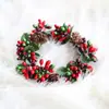 21 Anillo de vela decorativo navideño anillo para servilleta de bayas pip corona navideña simulación de bayas acebo fruta portavelas anillo