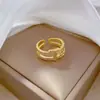 [Ouro Real] T zircônio cadeia de diamante completo anel de abertura ajustável pulseira simples anel japonês casal anel