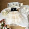 Vestido Infantil 2024 Verão Novo Saia Infantil Doce Vestido Princesa Estilo Coreano Saia de Alça Ocidental Saia de Renda