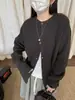 Cardigã de tricô casual com gola redonda para mulheres, solto e modelador, suéter macio canelado para usar em camadas no outono e inverno