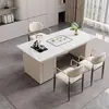 Conjunto de mesa de centro e cadeiras em pedra sinterizada de luxo leve, mesa de centro pequena simples, elegante e moderna com chaleira, conjunto completo de mesa de centro e suporte de chá em pedra sinterizada