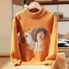 Suéteres de Lã Estilo Novo Outono e Inverno para Meninos e Meninas, Moda Infantil Suéteres Casuais Espessos de Desenho Animado de Esquilo, Blusas Básicas, Roupas Infantis