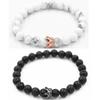 Joias Europeias e Americanas Transfronteiriças Pedra Vulcânica Natural Turquesa Branca Pinheiro Vermelho Pulseira Conjunto de Casal Pulseira Pulseira Coroa Feminina