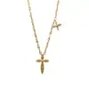 Collar Cruz Hielo Triturado Oro Vintage Italiano Iglesia Luz de Lujo Nicho Cadena Clavícula de Gama Alta para Mujeres