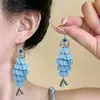 Brincos de Gancho Criativos Azuis com Franjas de Escamas de Peixe, Estilo Europeu e Americano, Moda para Férias na Praia, Brincos de Personalidade Elegantes para Mulheres