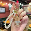 Acessório de chaveiro criativo de argila com strass e lagosta, corrente de pérolas feita à mão, pingente para bolsa de casal, sensação de alta qualidade, atacado