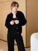 Cárdigan Corto de Punto Transfronterizo para Otoño e Invierno para Mujer, Suéter Holgado y Relajado de Imitación de Visón con Manga Larga, Chaqueta Superior de Estilo Occidental