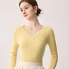 Suéter 100% cachemira pura para mujer, cuello en V, con un botón decorativo, corte ajustado, manga larga, estilo jersey, capa base de punto