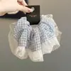 Scrunchie Azul a Cuadros con Encaje Dulce y Sencillo 2026 Nuevo Nicho Versátil Goma para el Cabello Accesorio Elástico para el Cabello