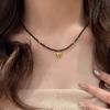 Collar de Cadena para Clavícula con Colgante de Corazón de Oro y Espinela Negra Natural para Mujer, Exquisito y de Alta Gama, Estilo Oscuro Delicado