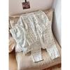 Pijama de Oso Azul para Mujer Algodón Verano Dibujos Animados Manga Corta Delgado Traje de Tres Piezas Estudiante Lindo Ropa para el Hogar Se Puede Usar Afuera