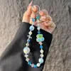 Corrente de Celular com Contas de Cristal Cereja para Meninas, Pingente de Celular Doce de Pérola, Acessório Chaveiro de Bolsa