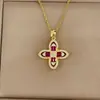 Colar Flor Trevo de Quatro Folhas Europeu e Americano Diamante Completo Luxo Acessível Design de Nicho Sofisticado Zircônia Micro-Cravada Aço Titânio Corrente Clavicular