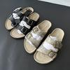 Novedad Verano 2025 Chanclas de Corcho con Doble Hebilla, Zapatos de Mujer Elegantes y Versátiles para Ponerse Fácilmente con Estampado de Serpiente, Venta al por Mayor para Exportación