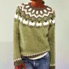 Desejo suéter de tricô da moda com gola redonda, blocos de cor, corte solto, novo estilo europeu e americano, best-seller da Amazon, para mulheres