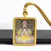Colgante thangka cuadrado de oro pintado a mano con forma de dragón, cinco años, amarillo, dios de la riqueza, cinco caminos, dios de la riqueza, collar con colgante de buda para llevar.