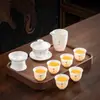 2026 Nuevo Modelo Porcelana de Jade Grasa de Oveja Juego de Té Kung Fu para Uso Doméstico, Incluye Gaiwan, Taza de Té y Mesa de Té, Juego de Tres Piezas