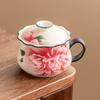 Taza Personal de Oficina Rock Mineral Blanco Boca de Flor Separación de Té y Agua Taza de Té Taza de Cerámica con Tapa Exquisita Taza de Té Retro