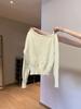 Foto Real Outono e Inverno Estilo Coreano Temperamento Ombro Assimétrico Doce Versátil Suéter de Tricô Solto Manga Longa Blusa Base Suéter 75711