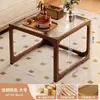 Mesa de Centro Modular para Apartamento Pequeno, Mesa de Chá Pequena de Rattan Estilo Japonês, Mesa Lateral de Madeira Maciça e Vidro Vintage de Luxo Leve para Sofá