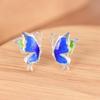 Pendientes de botón de plata S925 de Golden Deer King, elegantes y artísticos, ligeros y lujosos, con forma de mariposa cloisonné, pendientes de insectos para mujer