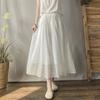 Saia Solta de Cintura Elástica Literária e Fresca para Mulheres Primavera e Verão Floral Pequeno Tencel Algodão e Linho Saia Elegante de Comprimento Médio