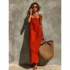 Site independente europeu e americano transfronteiriço novo modelo 2026: Vestido clássico feminino com estilo de férias boêmio, decote quadrado e alças finas