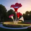 Escultura Grande de Flor Hueca de Acero Inoxidable Flor de Rosa Metálica Iluminación de Arte de Hierro Flor de Loto Adorno de Paisaje Exterior